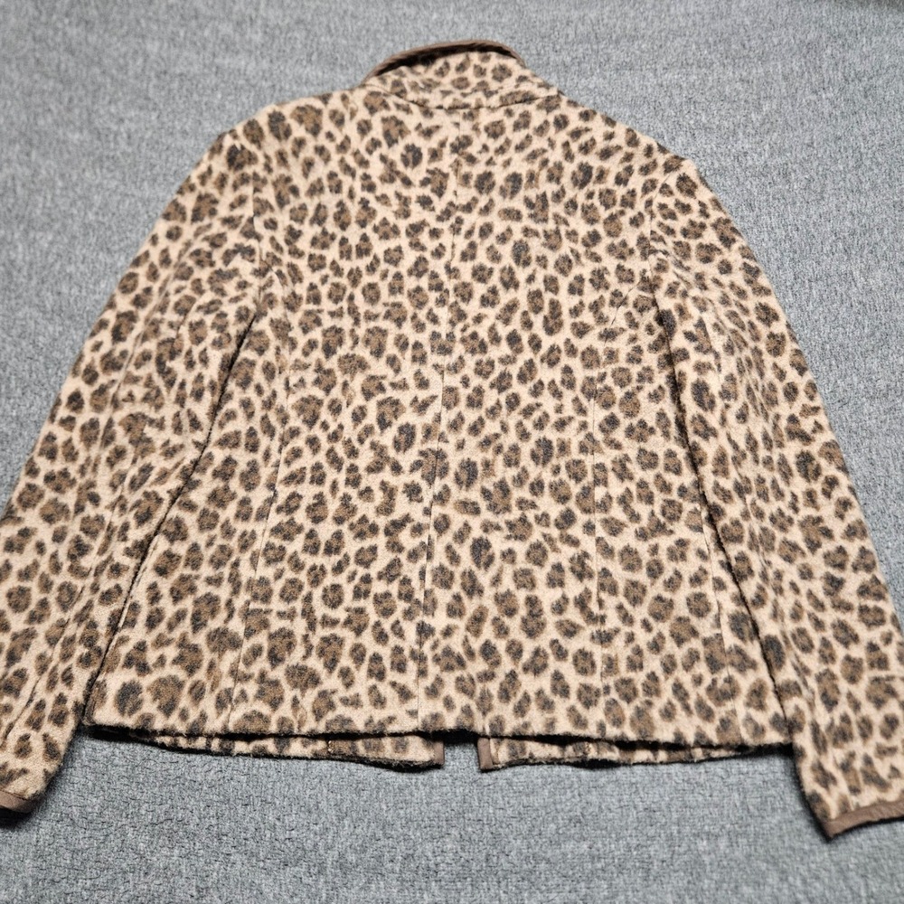 Talbots Blazer Women Large Brown Leopard Print 100% Merino Wool Knit Cardigan - Picture 7 of 9